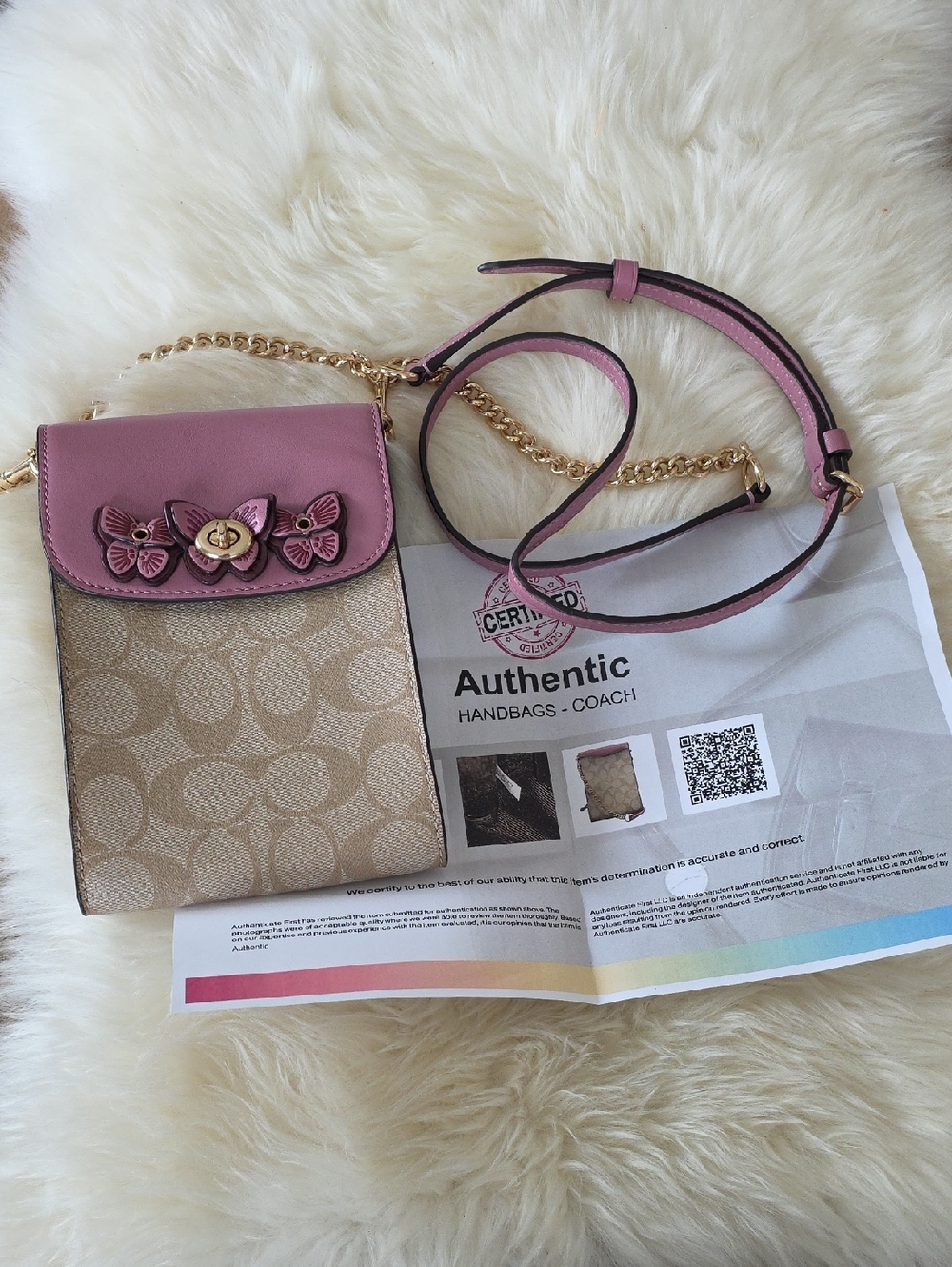 Rare Coach Mauve Rachel Butterfly Applique Signature Phone Crossbody Bag 🩷🦋🤎